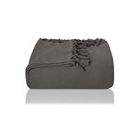 LAYNENBURG Premium Manta sofá con Flecos anudados a Mano - 100% algodón - 150 x 220 cm - Colcha de Verano Waffle Pique - Manta de algodón como Manta de Cama, Colcha para Sofa (Antracita)