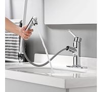 LAZ HOME Grifo moderno para lavabo de baño con pulverizador extraíble, cobre cromado, monomando, con tres modos, caño giratorio, agua caliente y fría