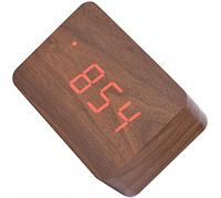 Lazmin112 Despertador de Madera, Despertador Electrónico de Madera con Pantalla lideró de Temperatura y Control de Sonido (Madera marrón + luz roja)