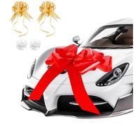 Lazo Grande para Regalo Coche 23 Inch Lazo Gigante Rojo para Decoracion Coche de Boda, Cumpleaños y Envoltorio de Regalo, Navidad y Fiesta, Nuevo Hogar + 2 Lazos de Cinta Dorado Pequeños y 2 Ventosas