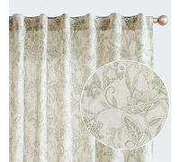Lazzzy Cortinas de lino con estampado floral verde rústico - 84 pulgadas de largo con pestañas traseras para sala de estar y dormitorio - Cortinas semitransparentes estilo campestre vintage - Juego de