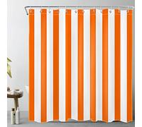 LB Rayas Naranjas y Blancas Cortinas de Baño 180x200cm Arte geométrico Simple Cortina de Ducha con Ganchos, Minimalista Extra Largo Impermeable Antimoho Poliéster Decoración de Baño