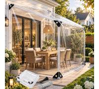LCYFBE, PVC Lona Impermeable Exterior con Ojales, 3.4x3.9 m, 420 g/m² Transparente, Resistente al Desgarro, Toldo Multiusos Usos para Terraza, Balcón Remolque, Piscina 10m Cuerda, Transparente