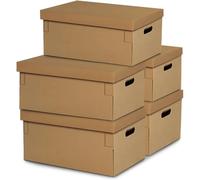 LD Morphling-Caja con Tapa, Embalaje, Pack 5 Unidades, Almacenamiento, Asa Troquelada, Cartón Reforzado y Resistente en Tres Tamaños -Garantía 2 años -Para oficina, Casa y Mudanzas