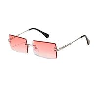 LDDIFHWW Gafas de de Corte Rectangular para Mujer, Gafas Sin Montura de Colores Pastel, Lente Plata Pierna Roja