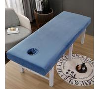 LDLCYCN Funda De Cama De Masaje De Terciopelo Con Agujero Hoja De Mesa De Masaje Sábana Bajera Para Salón De Belleza Cubierta De SPA De Belleza Envoltura De 360°,Azul,(H)60 * 190cm