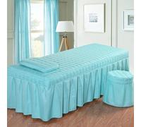 LDLCYCN Funda De Cama De Spa Sólida Con Orificio Faldón De Cama Para Mesa De Masaje De Salón Colcha De Cama De Algodón Cama De Belleza Acolchada Para Spa Cobertura Completa,Azul,180cm*60cm(S)