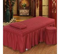 LDLCYCN Funda De Cama De Spa Sólida Con Orificio Faldón De Cama Para Mesa De Masaje De Salón Colcha De Cama De Algodón Cama De Belleza Acolchada Para Spa Cobertura Completa,Rojo,190cm*70cm(S)