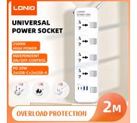 LDNIO extensión de enchufe para Reino Unido, EE. UU., UE, salida de regla Universal múltiple, placa de extensión eléctrica de 2m con enchufe de interruptor Usb C, reglas de alimentación US Plug