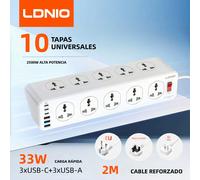 LDNIO extensión eléctrica de alta capacidad multibanda Reino Unido/EE. UU./UE/KR enchufe múltiple cable de 2M 10 salidas tipo c enchufe Usb Protector contra sobretensiones 2M UK Plug