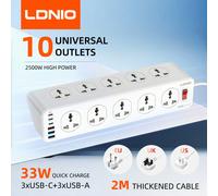 LDNIO extensión eléctrica de alta capacidad multibanda Reino Unido/EE. UU./UE/KR enchufe múltiple cable de 2M 10 salidas tipo c enchufe Usb Protector contra sobretensiones 2M UK Plug