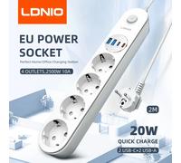 LDNIO tira de alimentación España 2M extensión eléctrica múltiples europeas enchufe regla extensión salida 20W cargador rápido Type C tiras de enchufe USB tipo F enchufes adaptadores Gray with white
