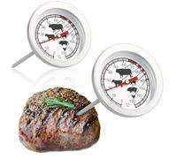 LE 2x ##com-four® Termómetro para Asados de Acero Inoxidable | Termómetro Analógico de Carne hasta 120 °C - Termómetro de Parrilla - Aguja de Carne - 10 cm