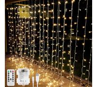 LE Cortina Luces LED 3x3m 300 LED, USB o PILAS, Cadena de Luces Blanco cálido, 8 Modos Luz, Impermeable Interior y Exterior, Luz de Hadas Intensidad Regulable, Decoración de Fiestas, Navidad, Balcón