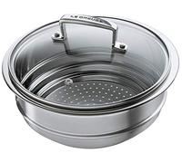 Le Creuset 3-Ply Accesorio de vapor multitamaño con tapa de vidrio, Para ollas de diámetro 16/18/20 cm, Acero inoxidable, Metálico, 96201900001000