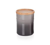 LE CREUSET Bote de almacenaje mediano de cerámica de gres con tapa de madera, Cerámica de gres, 540 ml, 10 cm, Flint, 91044401444099