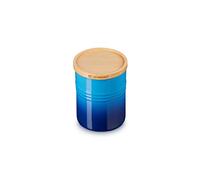 LE CREUSET Bote de almacenaje mediano de cerámica de gres con tapa de madera, Cerámica de gres, 540 ml, 10 cm, Azure, 60825542200099