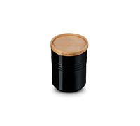 LE CREUSET Bote de almacenaje mediano de cerámica de gres con tapa de madera, Cerámica de gres, 540 ml, 10 cm, Negro Onyx, 91044401140099