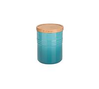 LE CREUSET Bote de almacenaje mediano de cerámica de gres con tapa de madera, Cerámica de gres, 540 ml, 10 cm, Caribe, 91044401490099