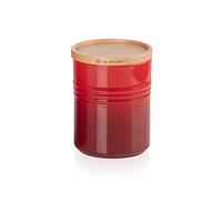 LE CREUSET Bote de almacenaje mediano de cerámica de gres con tapa de madera, Cerámica de gres, 540 ml, 10 cm, Cereza, 91044401060099