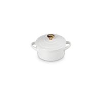 Le Creuset Figural Hearts Collection - Mini cocotte redondo de cerámica, 8 onzas, color blanco con perilla de corazón dorado