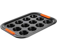 Le Creuset Molde para 12 cupcakes diámetro 7 cm – Antiadherente, acero al carbono, Gris y Naranja