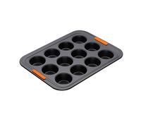 LE CREUSET Molde antiadherente para 12 mini cupcakes, diámetro 4.5 cm, resistente a ácidos, revestimiento de acero al carbono, molde mini muffins, Gris/Naranja, 94101300000000