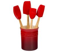 Le Creuset Set de 4 espátulas y bote para espátulas de cerámica de gres, 1.1 L, Cereza, 91057001060000