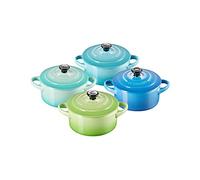 LE CREUSET Set de 4 mini cocottes de cerámica de gres, 250 ml, ⌀ 10 cm, Verde y azul, 79212105139100