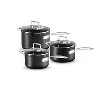 Le Creuset Set de cazos de aluminio antiadherente, 3 piezas, diámetro 16, 18 y 20 cm, para todas las fuentes de calor, incluso la inducción, Antracita/Plateado, 51803000010002