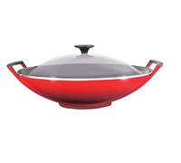Le Creuset Wok de hierro fundido con tapa de cristal, diámetro 36 cm, 4.5 L, Cereza, 25304360600460