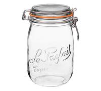 Le Parfait Super Jar - Tarro de vidrio francés de 1 litro con cuerpo redondo, sello de goma hermético y tapa de vidrio, 32 oz/cuarto de galón (tarro único) de alambre inoxidable