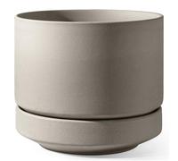 LE TAUCI Maceta de Cerámica Grande 35 cm con Plato - Macetero Grande para Exterior e Interior, con Agujero de Drenaje, Rejilla y Tapón, No Esmaltada y Transpirable - Gris Natural