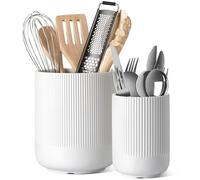 LE TAUCI Portautensilios, 18.5+14cm Cerámica Soporte para Utensilios de Cocina, Grande Botes para Encimera de Cocina, Moderno Organizador para Espátulas, Set de 2, Blanco