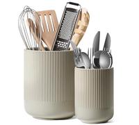 LE TAUCI Portautensilios, 18.5+14cm Cerámica Soporte para Utensilios de Cocina, Grande Botes para Encimera de Cocina, Moderno Organizador para Espátulas, Set de 2, Gris Beige Avena
