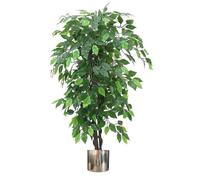 Leaf Árbol Artificial con macetas de Metal, 120 cm, Verde, XL, arbusto, ficus Plateado