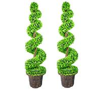 Leaf Árbol Artificial Grande en Espiral con Maceta Decorativa, 120 cm, par Verde
