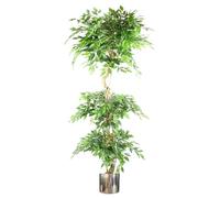 Leaf Árbol Artificial Realista de ficus fruticosa Japonesa con macetas de Metal, Verde, 180 cm