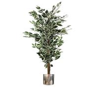 Leaf Árbol de ficus Artificial con macetas de Metal, Verde, 130 cm