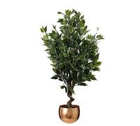 Leaf Árbol de Interior Artificial con Maceta, Materiales Mixtos, Curva de Cobre de Hoja perenne Ficus, 110 cm