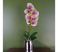 Leaf Arlequín Artificial de orquídea Rosa con Maceta Plateada de 46 cm