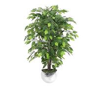 Leaf Design UK - Plantas Artificiales realistas en Maceta, Metal, ficus arbusto Verde, Plateado, 90 cm