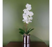 Leaf Orquídea Artificial Blanca con Maceta Plateada de 46 cm