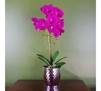 Leaf Orquídea Artificial Phalaenopsis de 50 cm, Color Rosa Oscuro y Plateado