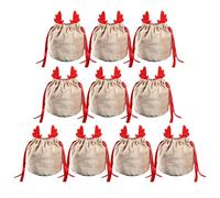 LearnLyrics Bolsa de tela navideña, funda de Navidad - 10 bolsas de Navidad con cordón con cuernos | Bolsas de regalo de Halloween de terciopelo portátiles para caramelos, galletas, chocolates,