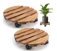 LearnLyrics Soporte para macetas con ruedas | Macetero de madera con cerradura y ruedas, macetero rústico como regalo para los amantes de las flores, base de macetero para uso interior y exterior