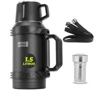 LEBENLANG Termo café de 1,5 litros - 24 horas de calor & Incl. vaso | Termos mate liquidos Botella termica fria 1 5 L montaña para cafe Thermos bottle agua calientes I filtro para té & bandolera