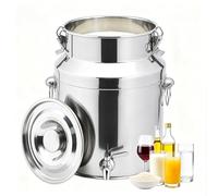 Lechera Acero Inoxidable 5L/7L/10L con Tapa Hermética Cubo Sellado Alimentos Líquidos Sólidos, Jarra de Leche con Grifo, Bidón Tapa Asa Transporte de Cerveza/Vino/Leche(No Spigot,18L/4.76Gal)