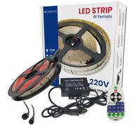 LED ATOMANT Kit completo 5m Tira LED 220V con mando, controlador y 4 conectores, 12W/m, 7750 lúmenes, IP65 impermeable, corte cada 10cm, Fácil instalación sin transformador, Alta durabilidad, Ideal pa