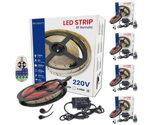 LED ATOMANT Kit completo 5m Tira LED 220V con mando, controlador y 4 conectores, 12W/m, 7750 lúmenes, IP65 impermeable, corte cada 10cm, Fácil instalación sin transformador, Alta durabilidad, Ideal pa